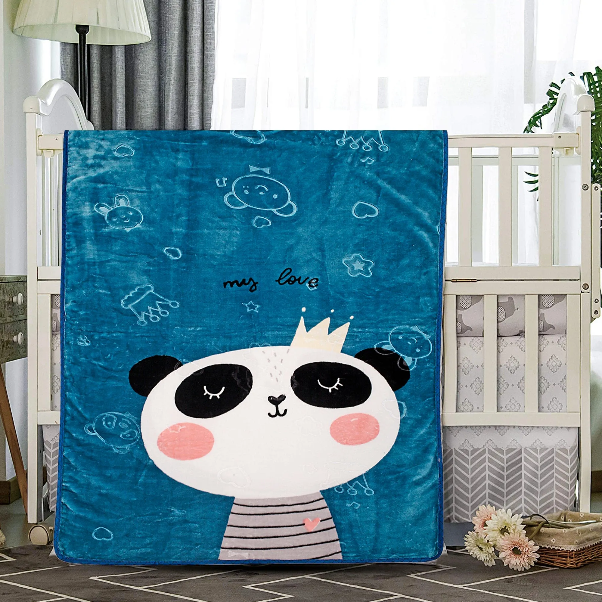 Crown Panda Blue Blanket