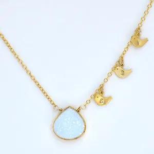 Custom Mother White Druzy Necklace - available in gold or silver