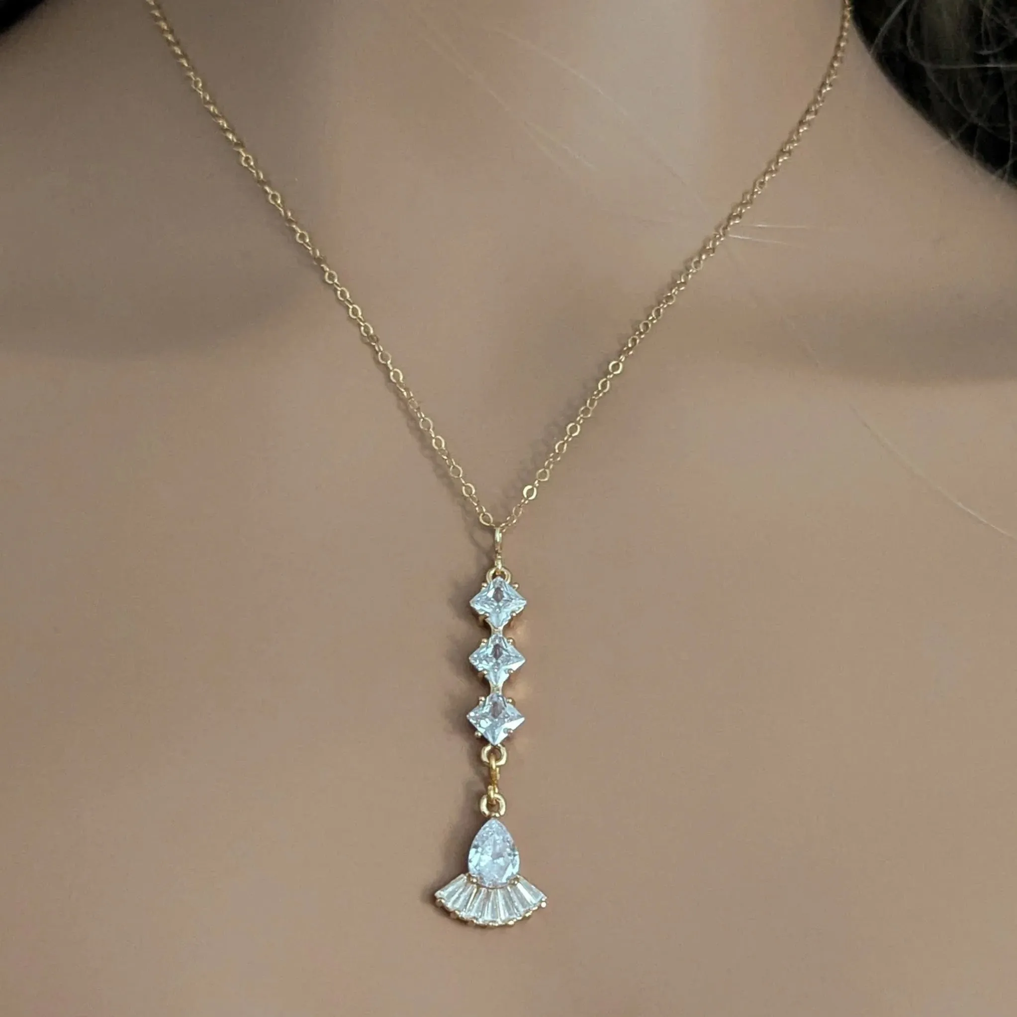 Dainty Diamond Art Deco Gold Fill Necklace