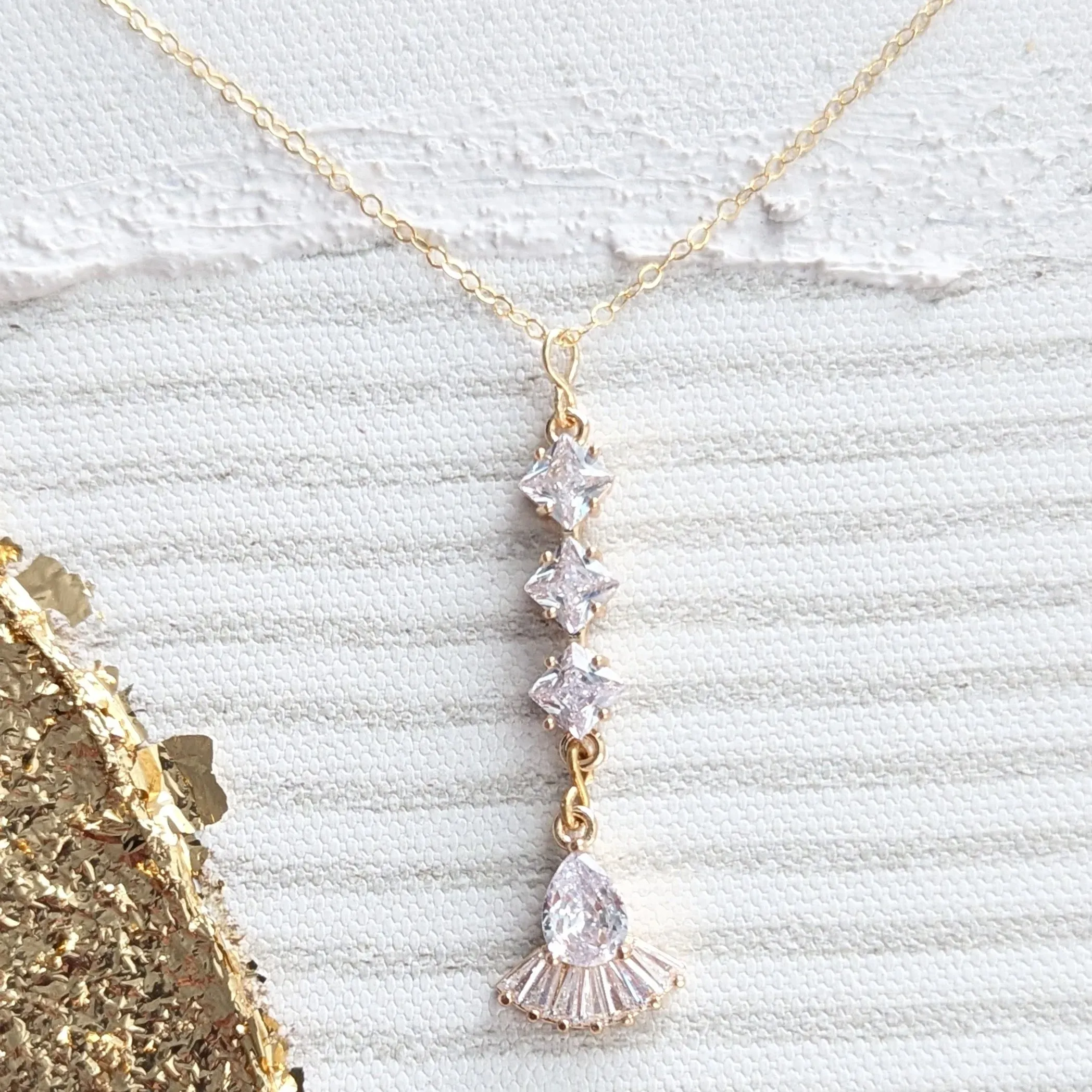 Dainty Diamond Art Deco Gold Fill Necklace