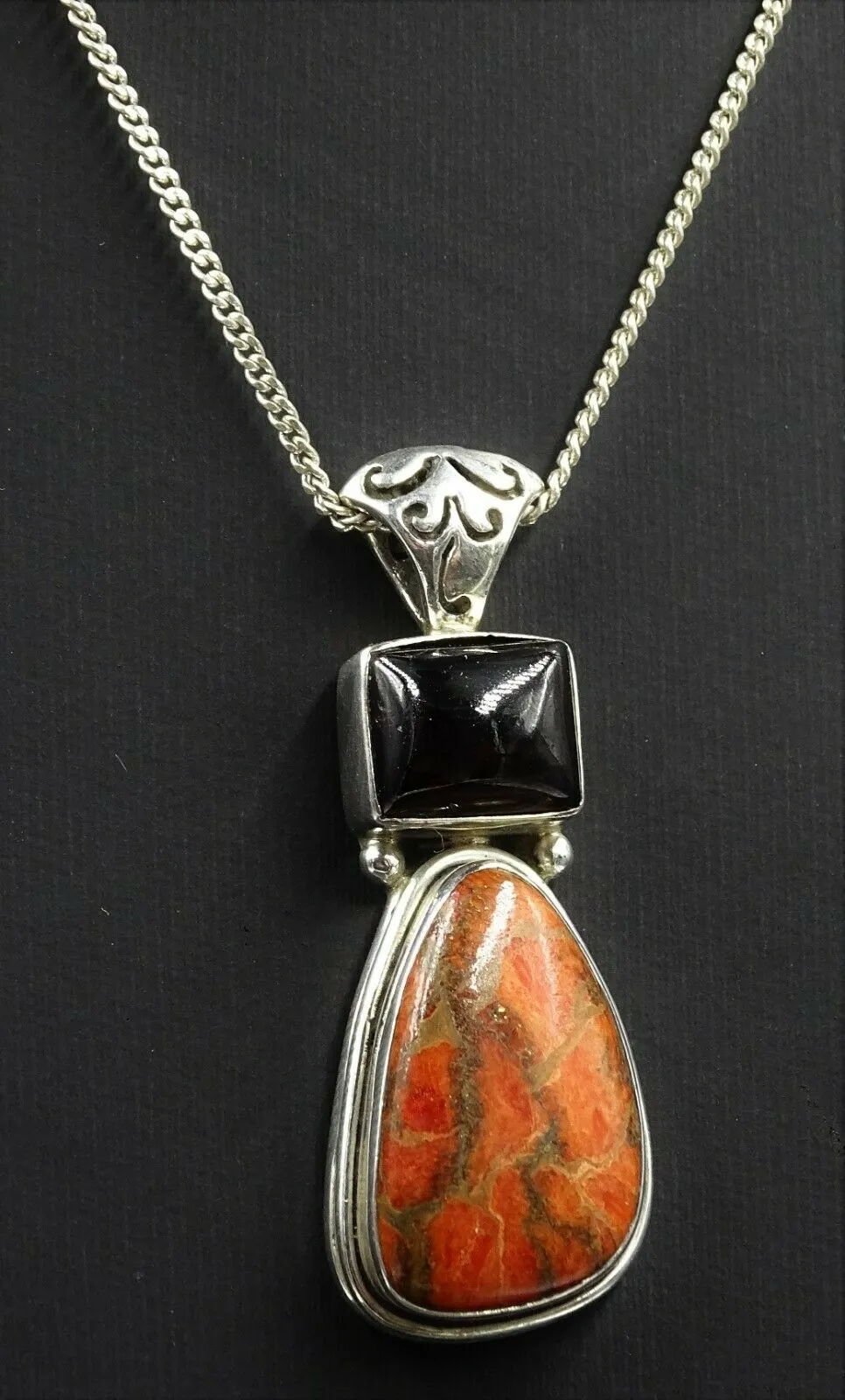 Dark Red Garnet & Jasper 925 Sterling Silver Pendant