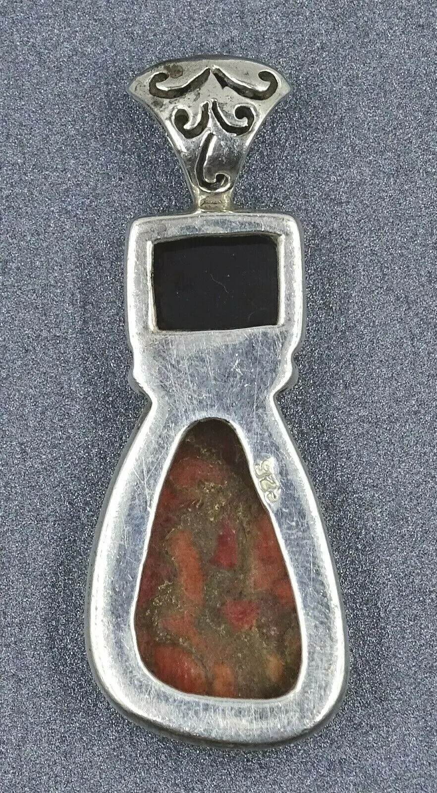 Dark Red Garnet & Jasper 925 Sterling Silver Pendant