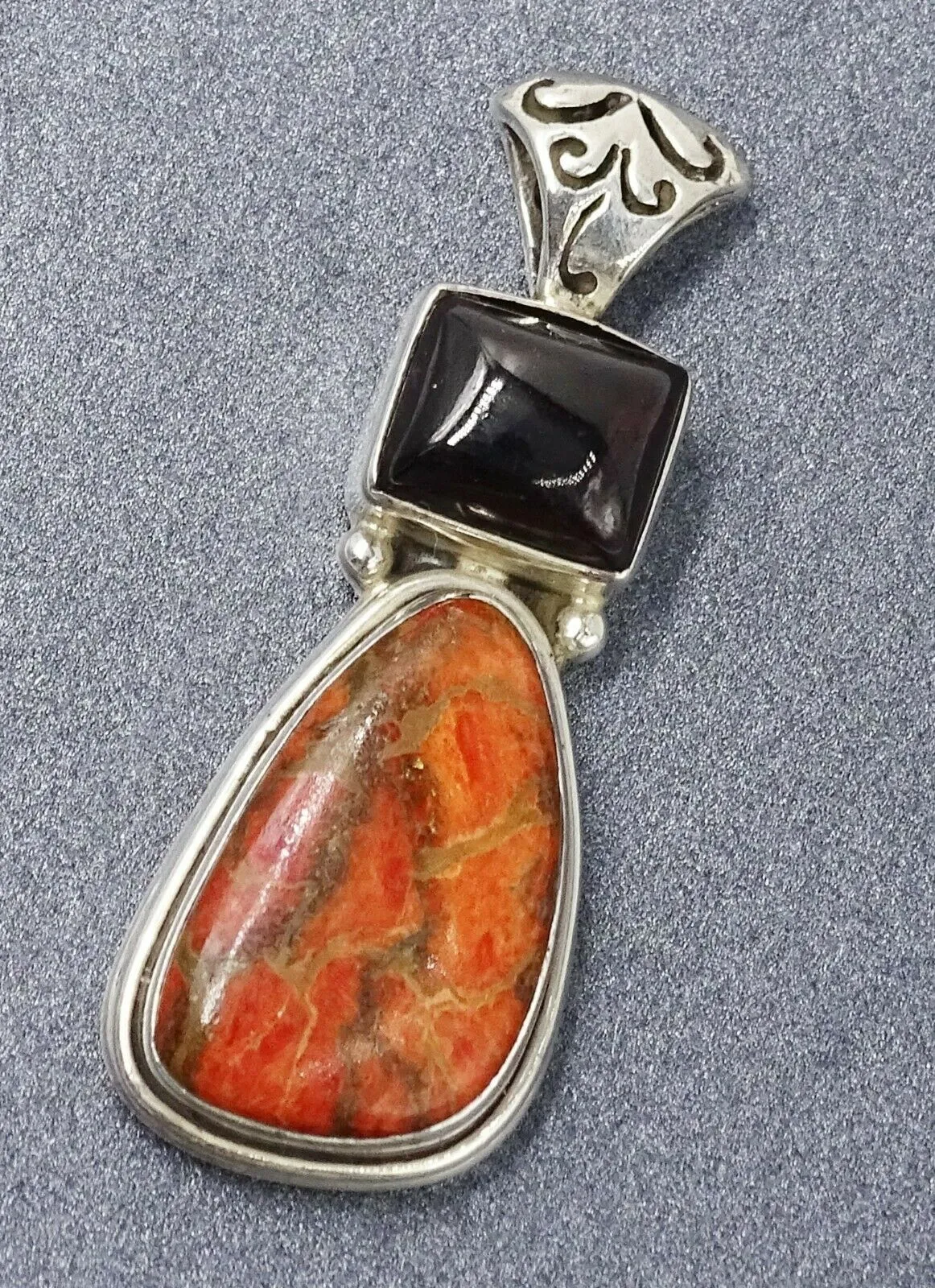 Dark Red Garnet & Jasper 925 Sterling Silver Pendant