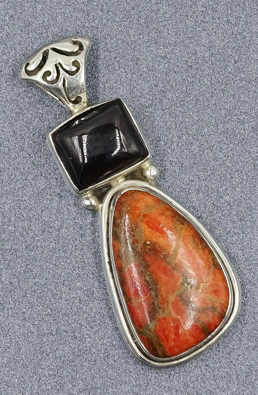 Dark Red Garnet & Jasper 925 Sterling Silver Pendant