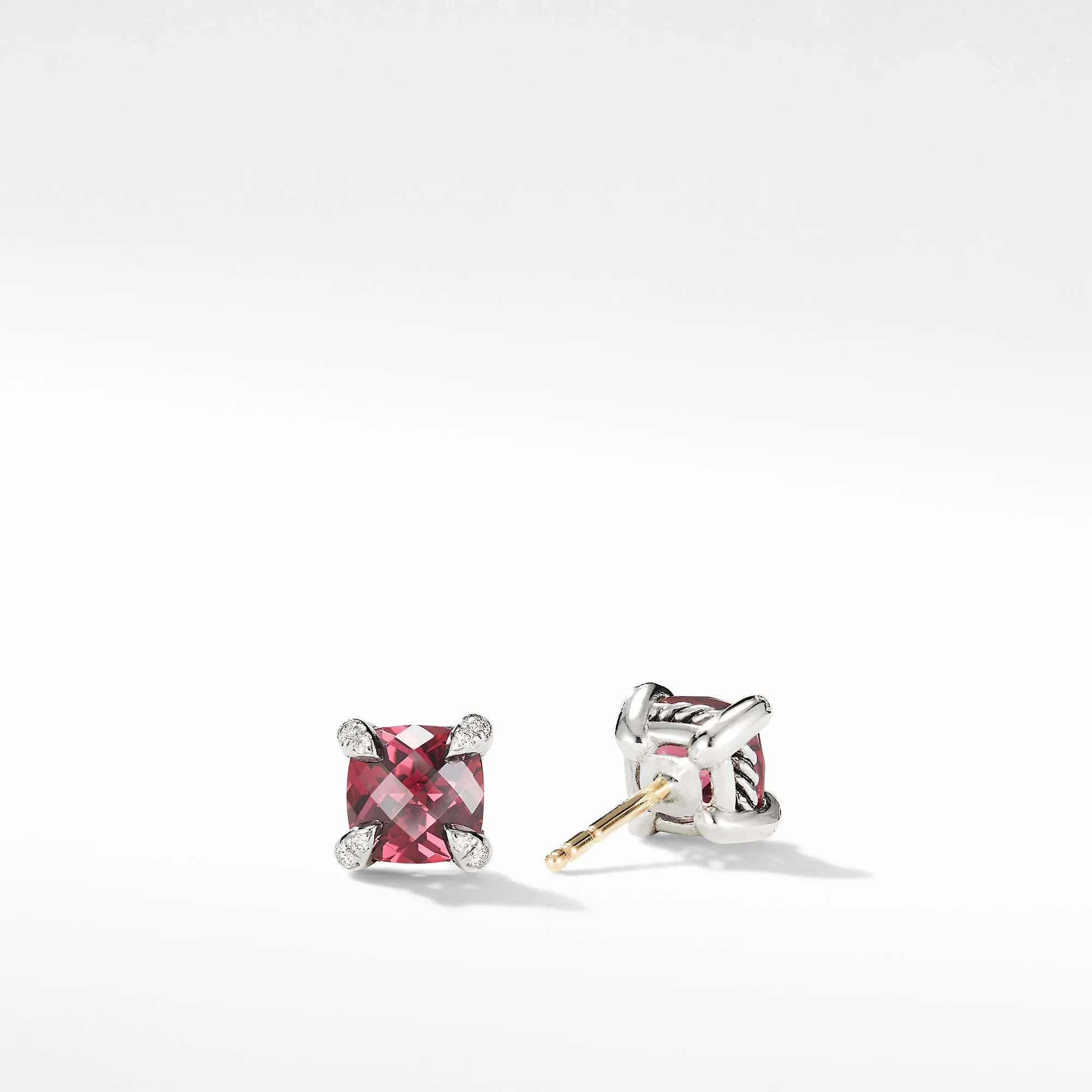 David Yurman Chatelaine 6MM Stud Earrings with Rhodalite Garnet and Diamonds