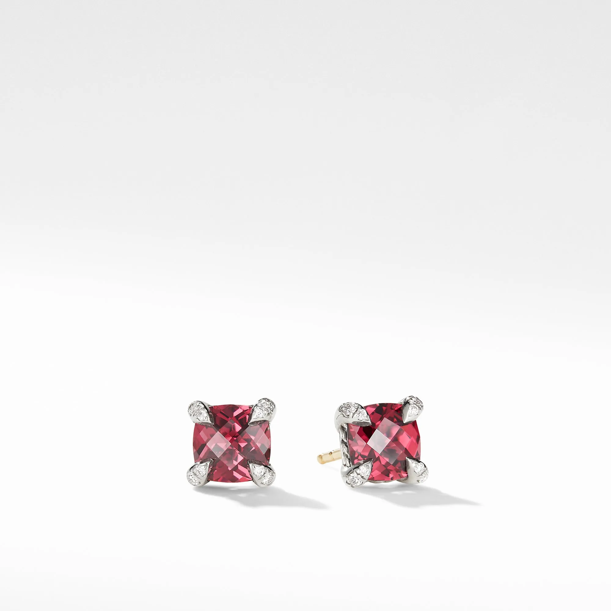 David Yurman Chatelaine 6MM Stud Earrings with Rhodalite Garnet and Diamonds