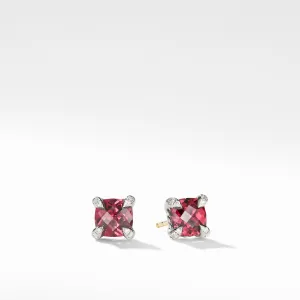 David Yurman Chatelaine 6MM Stud Earrings with Rhodalite Garnet and Diamonds