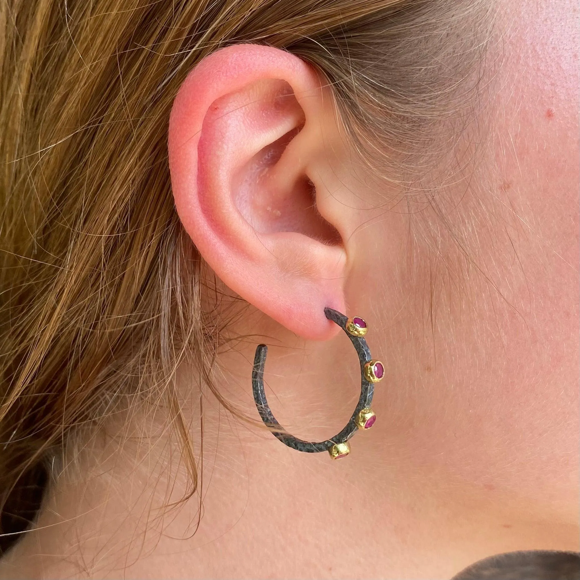 Designer Ruby Mixed Metal Silver Hoops and Bangle