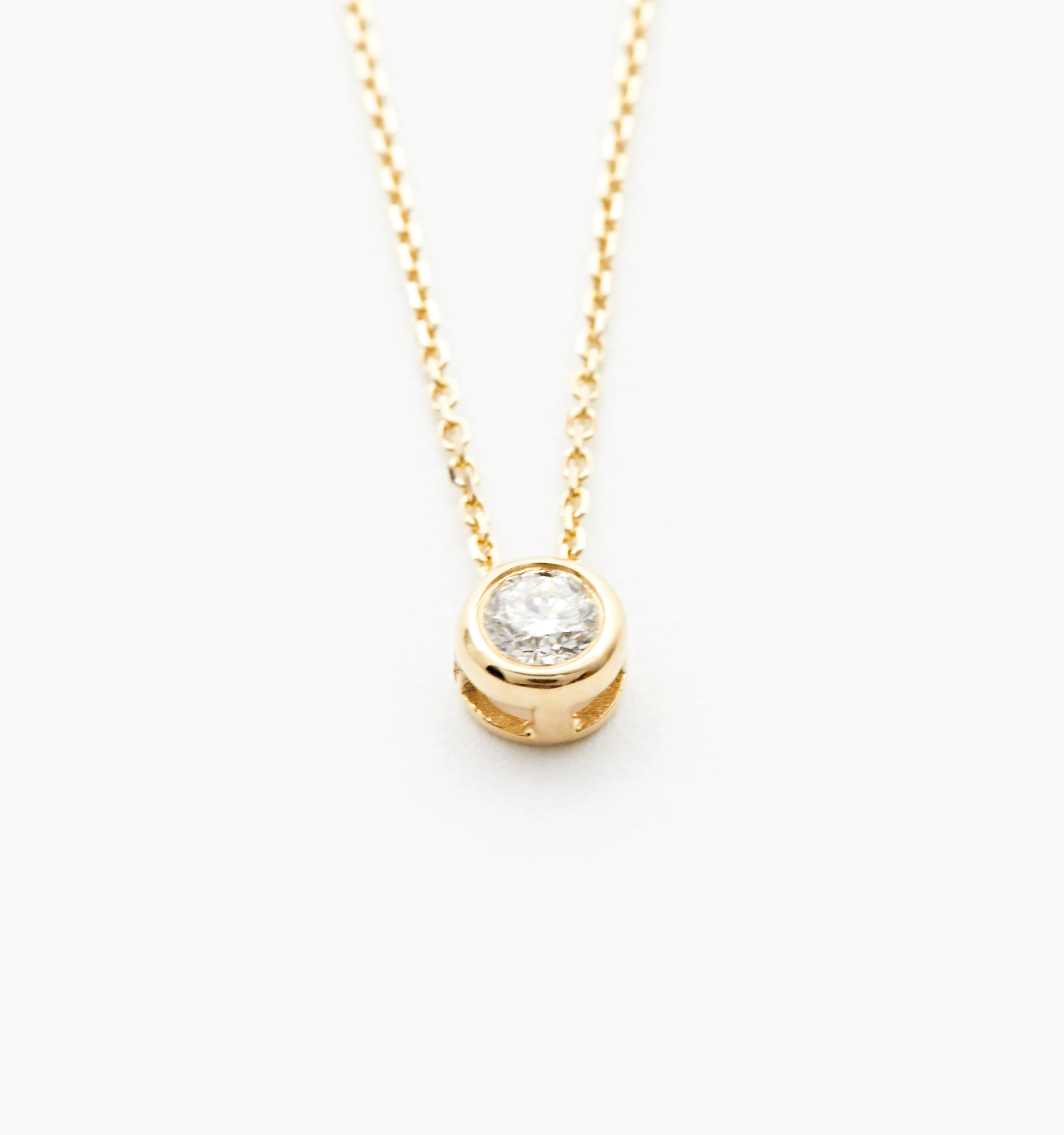 Diamond Bezel Necklace In 14K Solid Gold