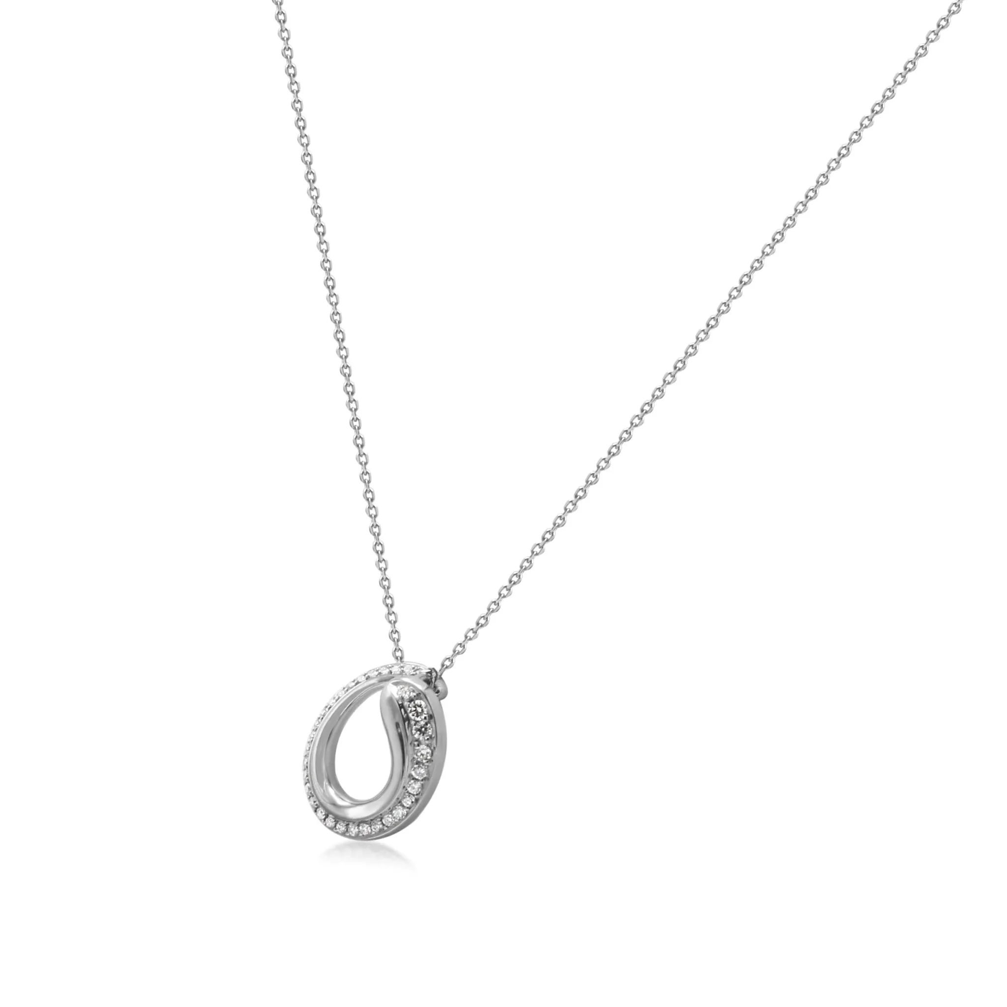 Diamond Twisted Loop Pendant On 18ct White Gold Necklace 18"