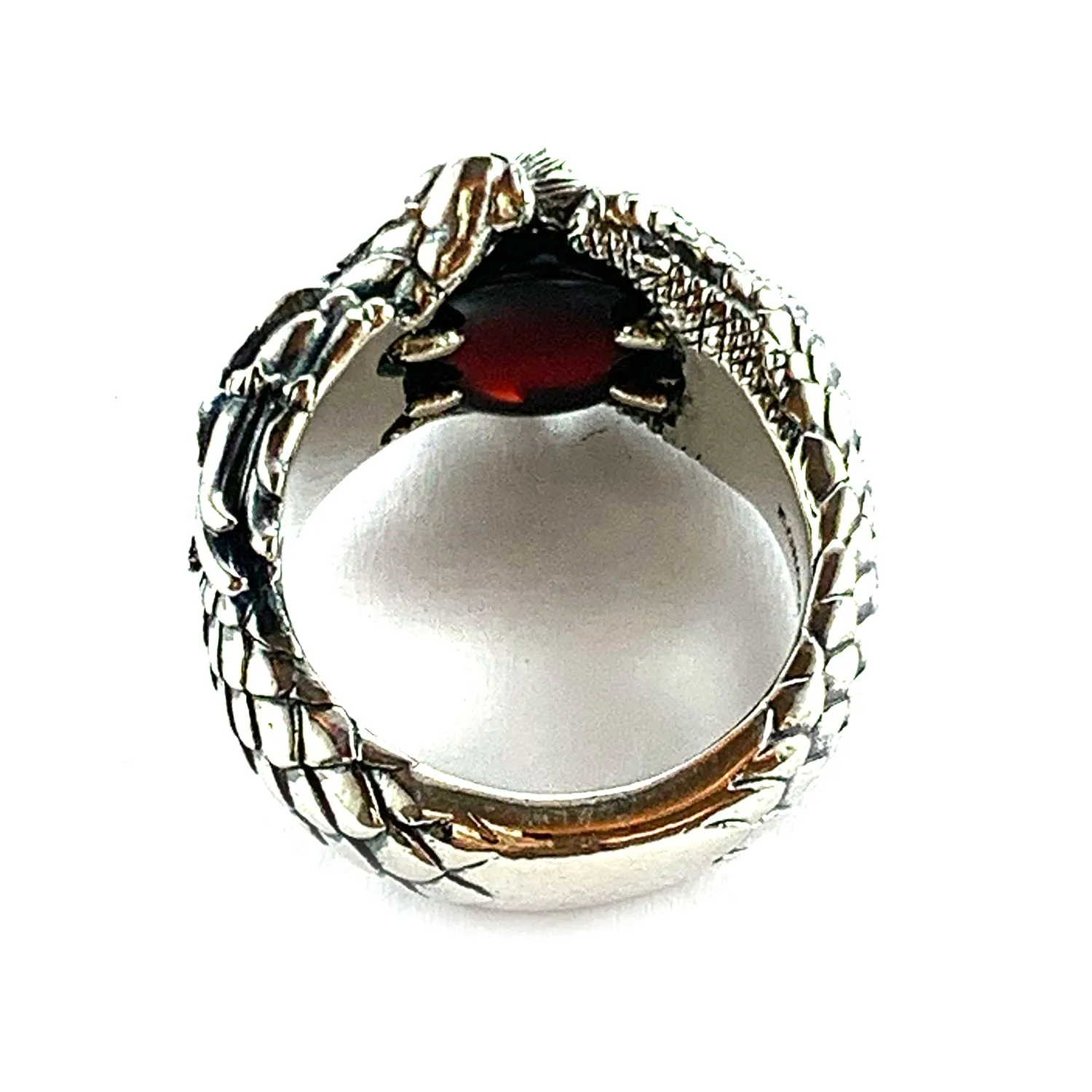 Dragon ball silver ring with garnet