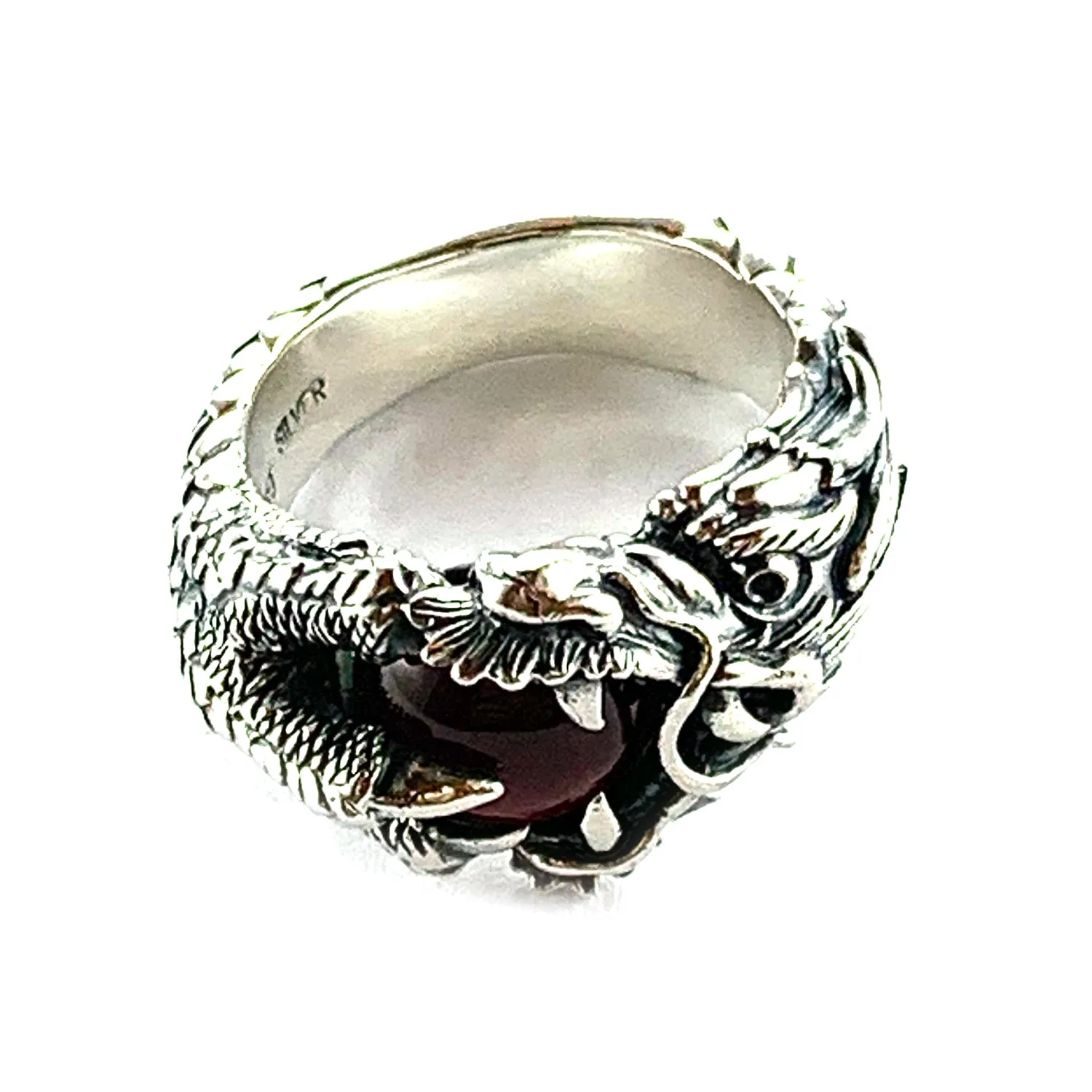 Dragon ball silver ring with garnet