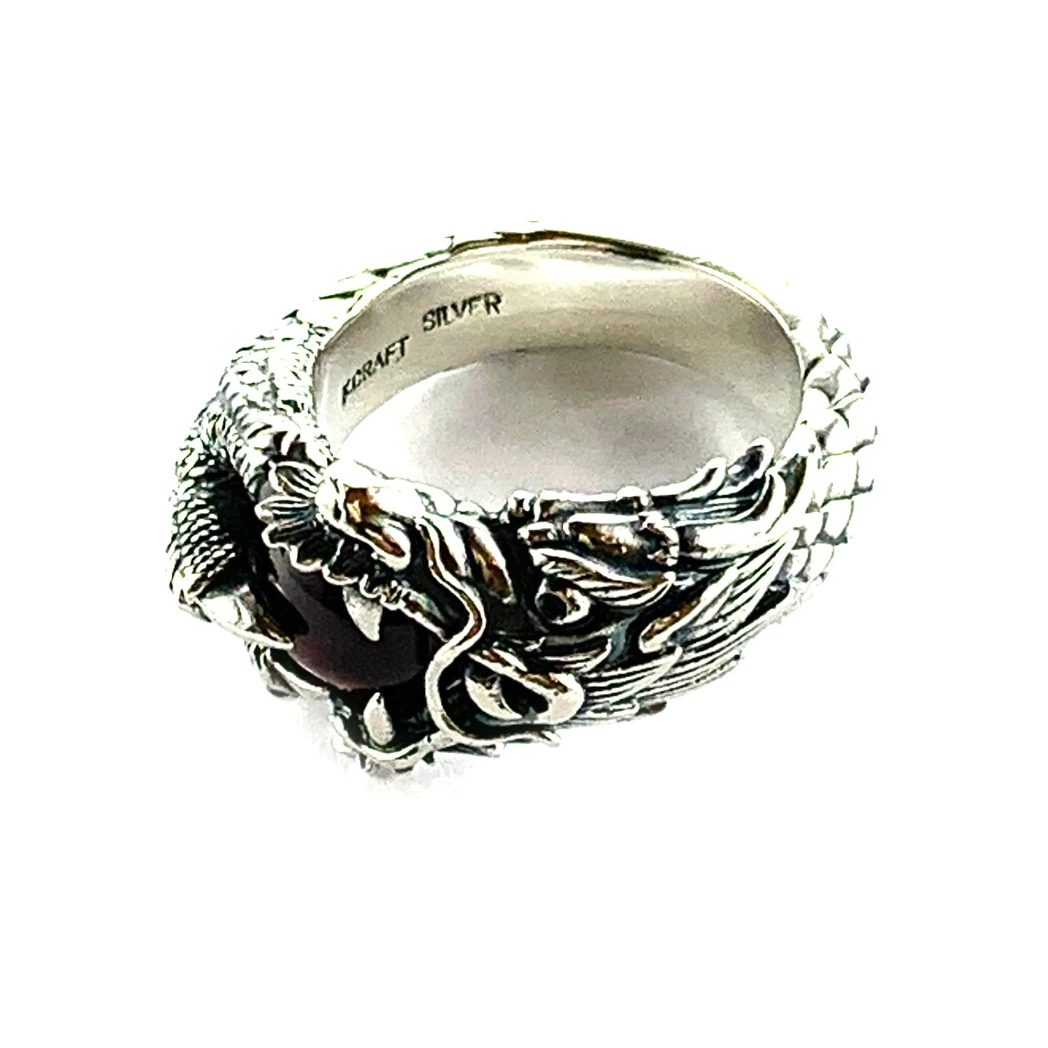 Dragon ball silver ring with garnet