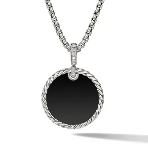 DY Elements® Reversible Disc Pendant in Sterling Silver with Black Onyx Reversible to Mother of Pearl and Diamonds, 24mm