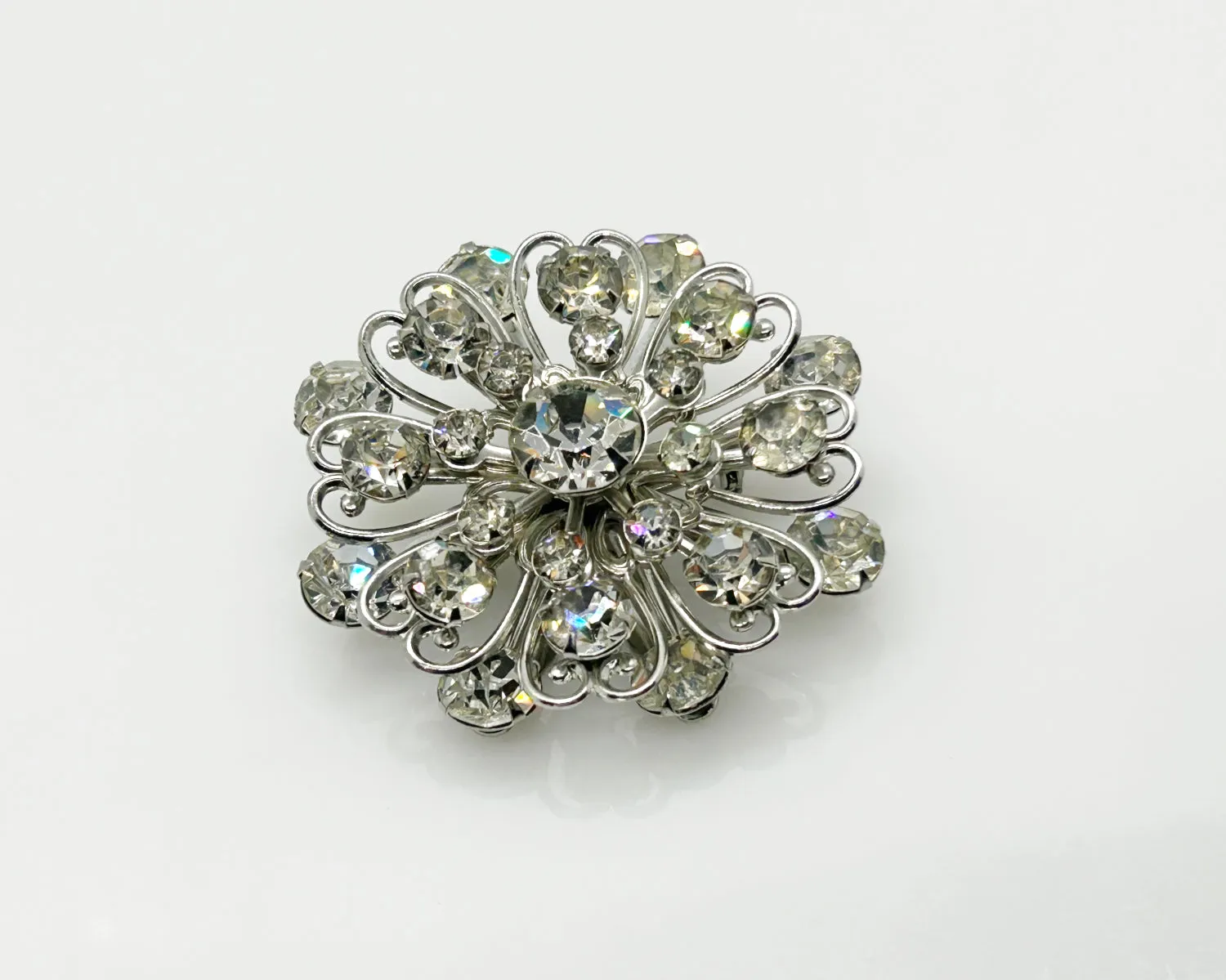 Elaborate Hidden Hearts Vintage Rhinestone Brooch