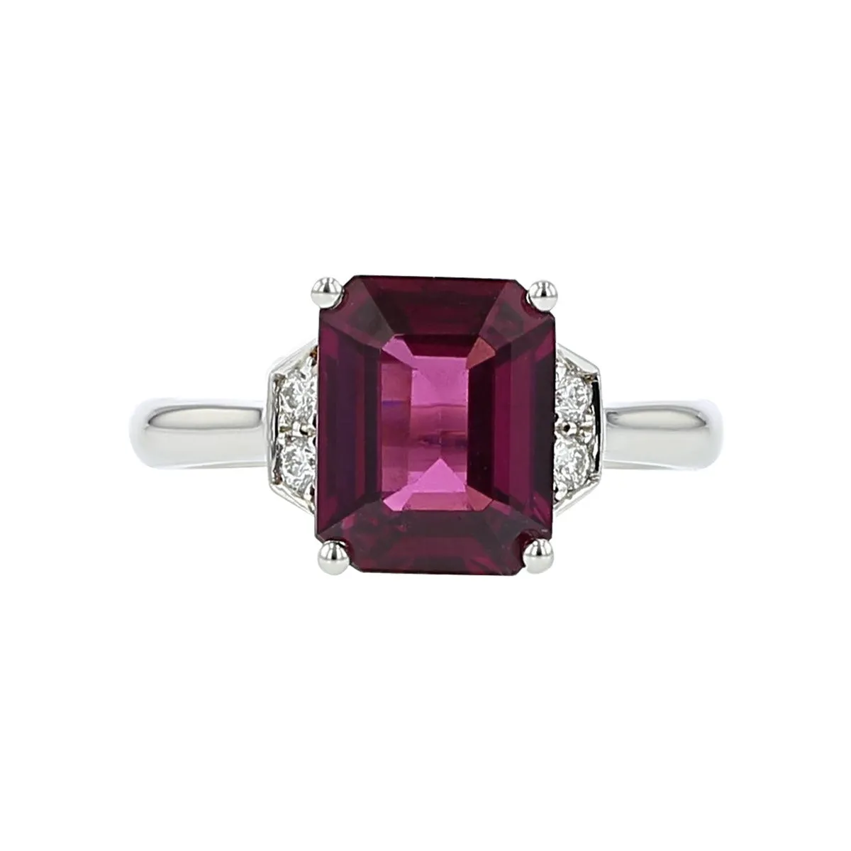 Emerald-Cut Rhodolite Garnet and Diamond Ring