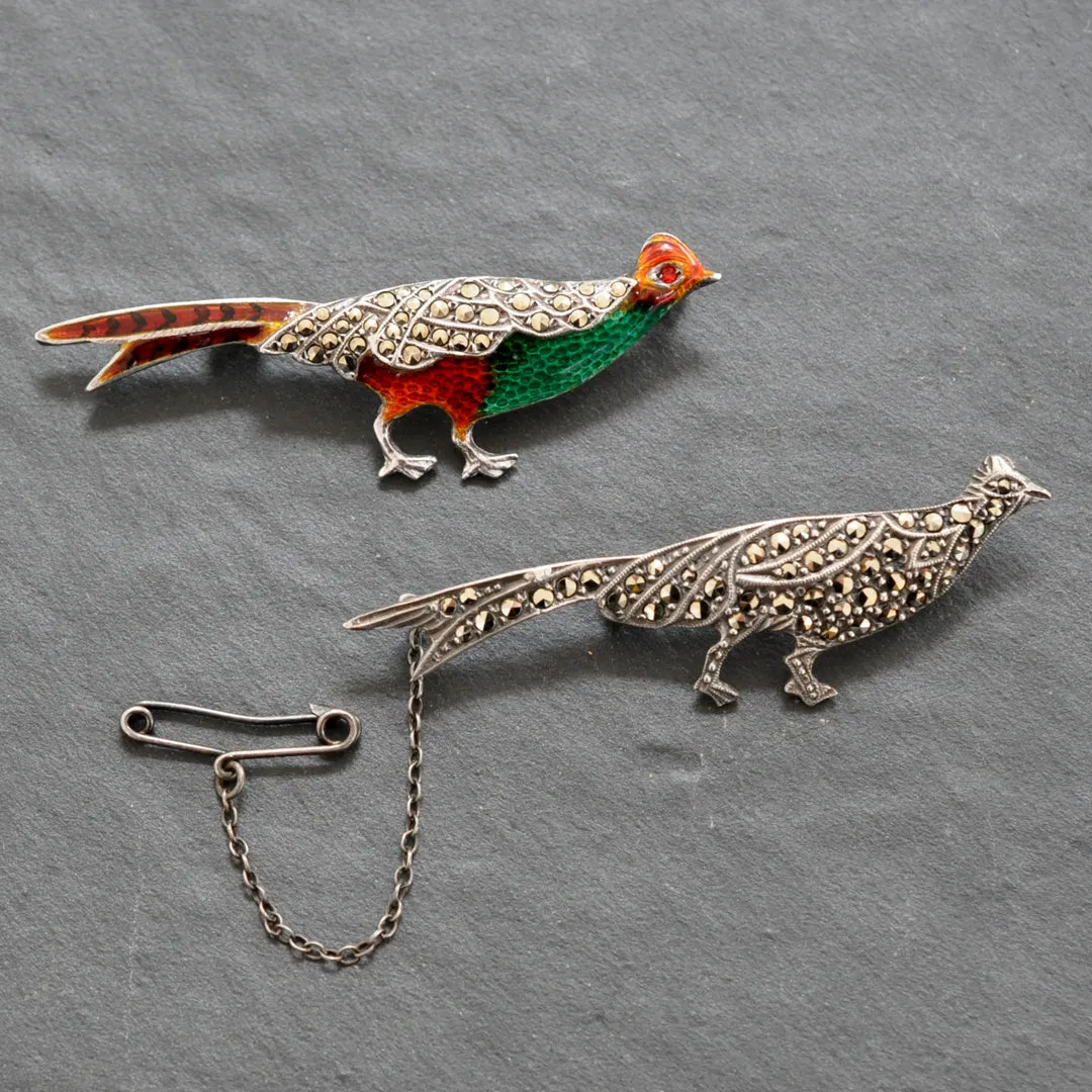 Enamel & Marcasite Pheasant Brooch