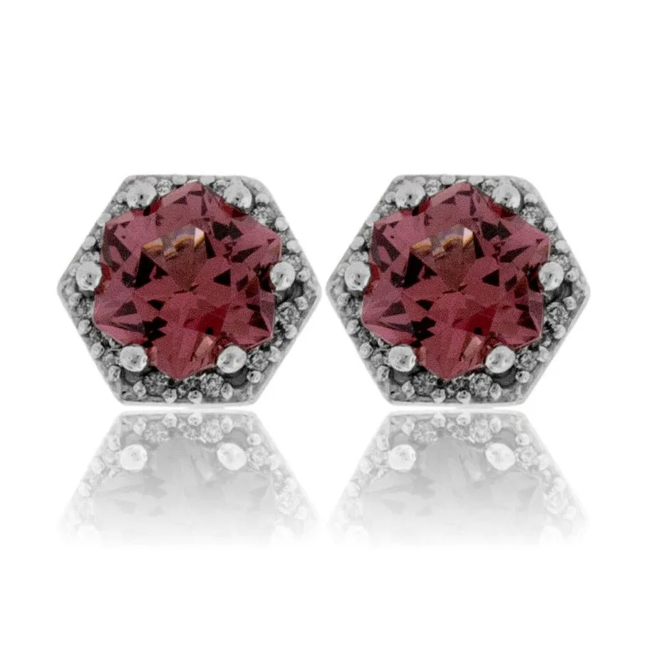 Fancy Cut Garnet Earrings with Diamond Halo