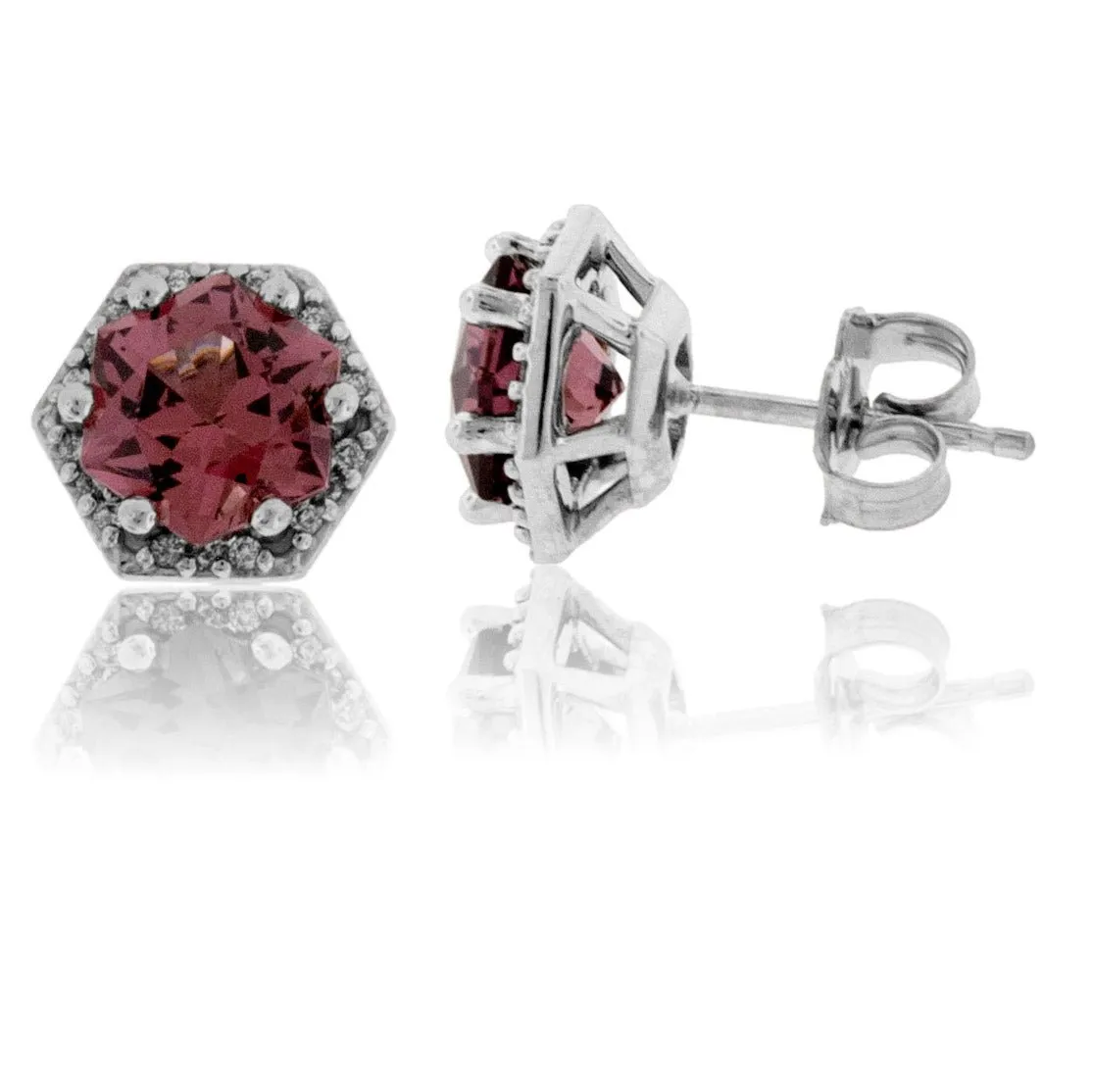 Fancy Cut Garnet Earrings with Diamond Halo