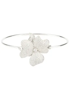 Flower Large Statement Cuff Bracelet Silver