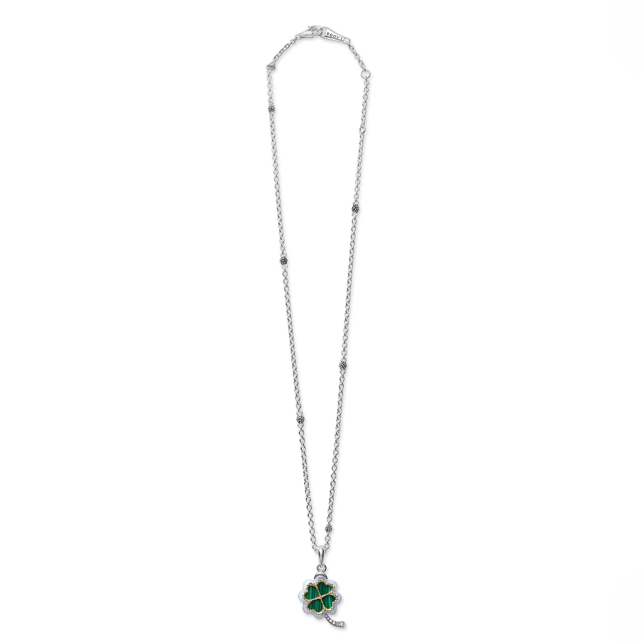 Four Leaf Malachite Clover Pendant Necklace