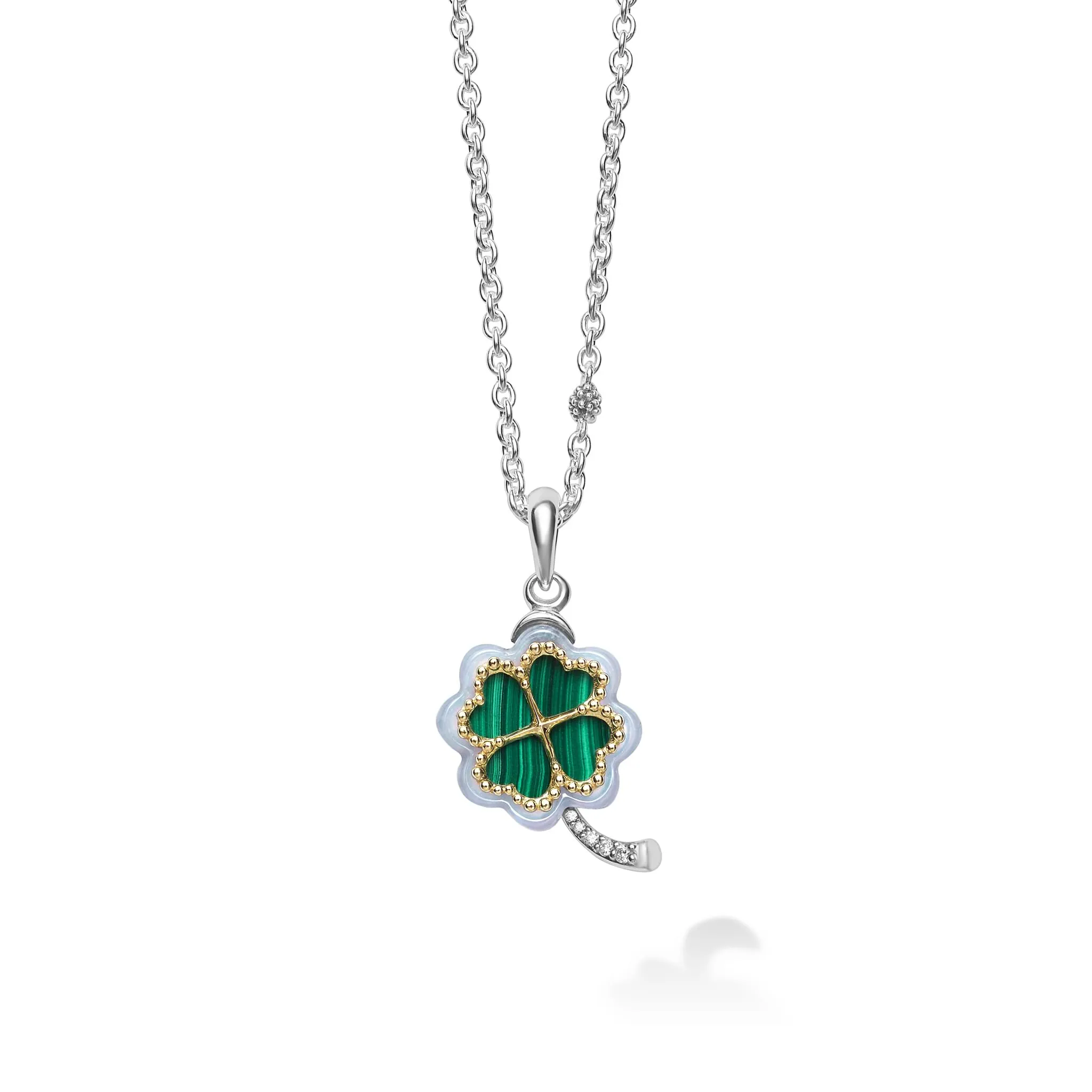 Four Leaf Malachite Clover Pendant Necklace