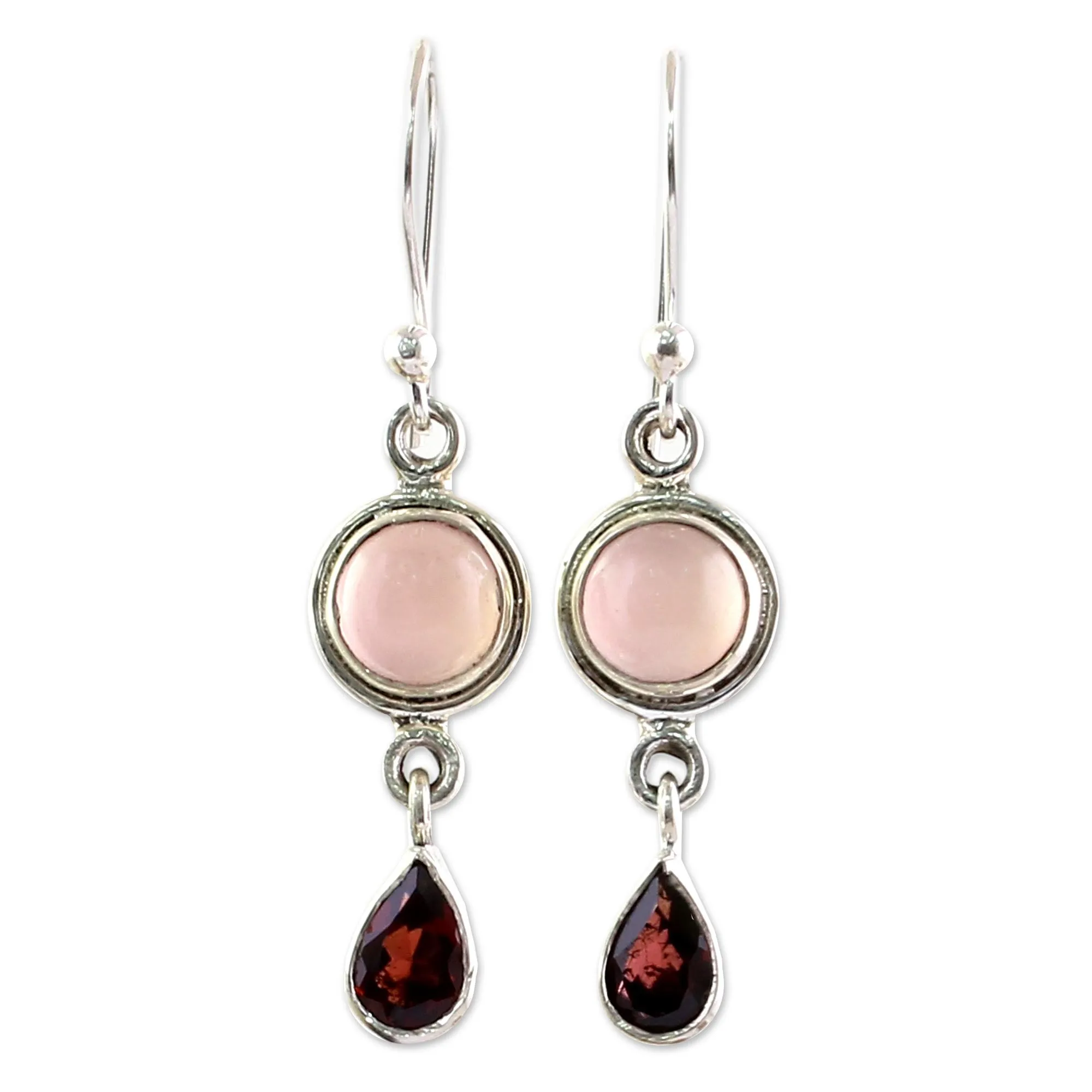 Garnet and Chalcedony Dangle Earrings from India - Crimson Droplets | NOVICA