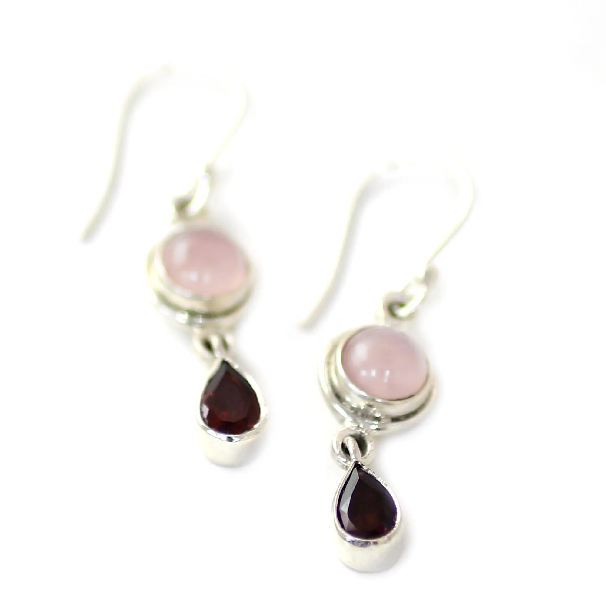 Garnet and Chalcedony Dangle Earrings from India - Crimson Droplets | NOVICA