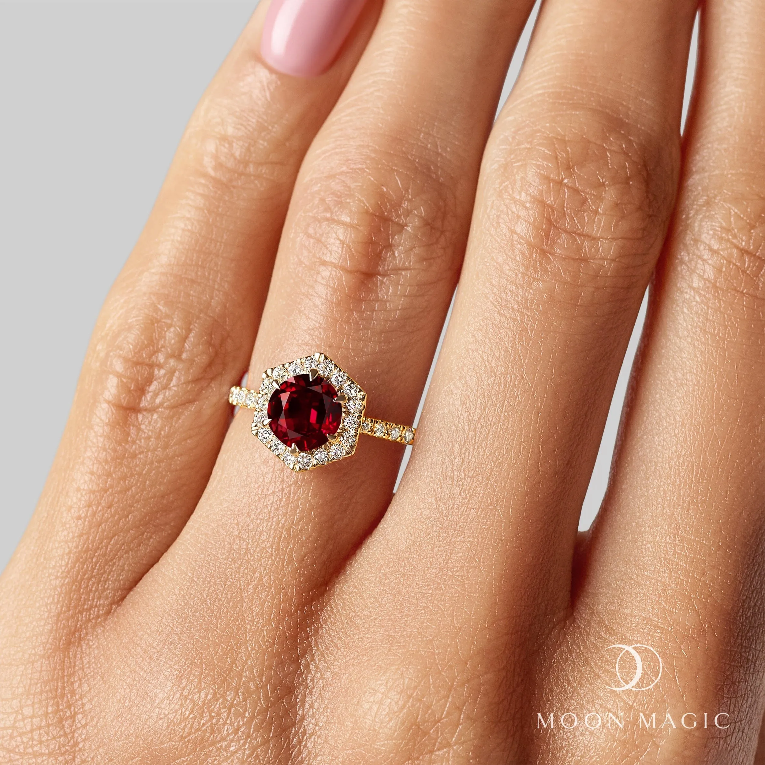 Garnet Lab Diamond Ring - My Eternal Round Halo Pavé