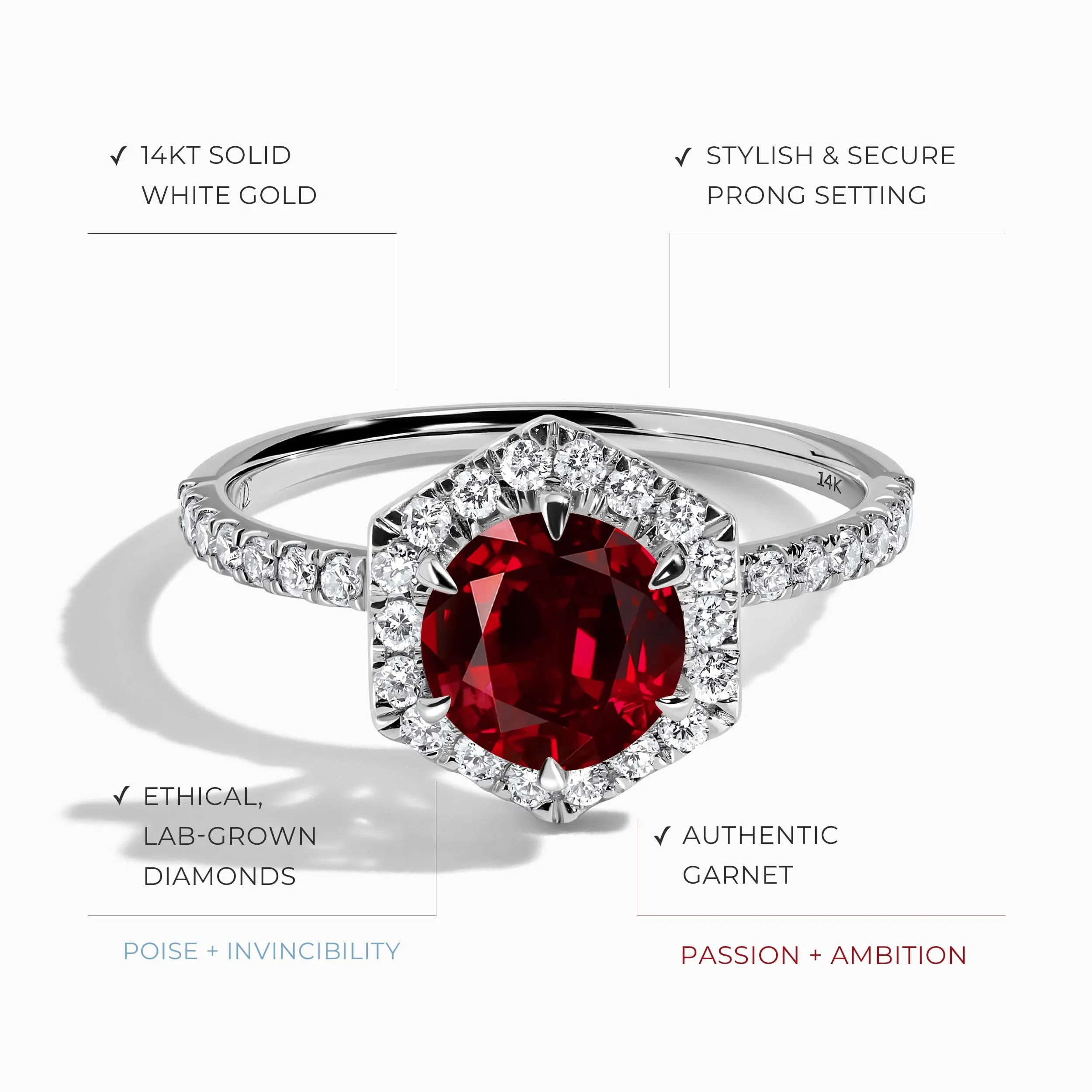 Garnet Lab Diamond Ring - My Eternal Round Halo Pavé