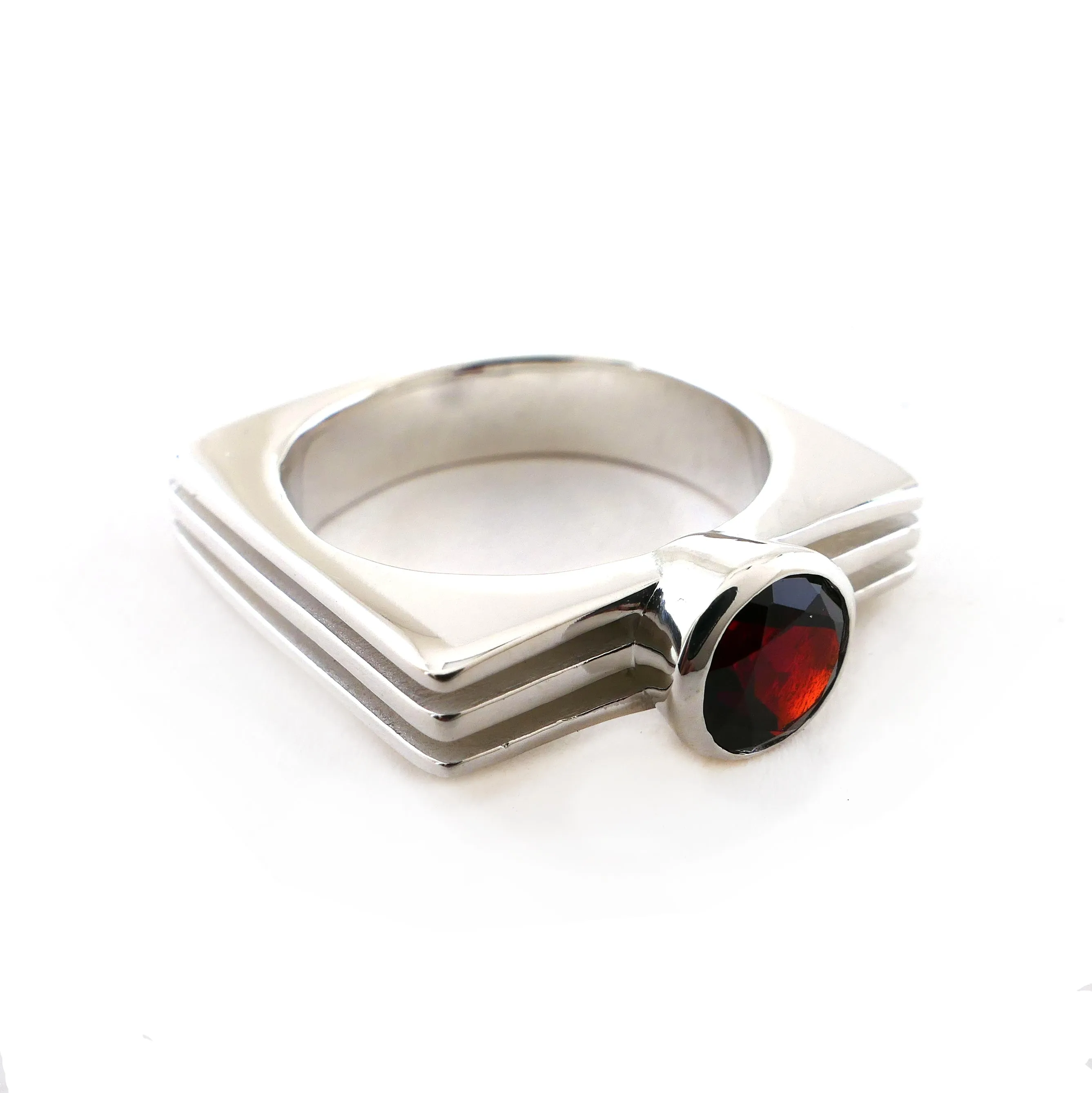 Garnet Square Layer Ring in Sterling Silver