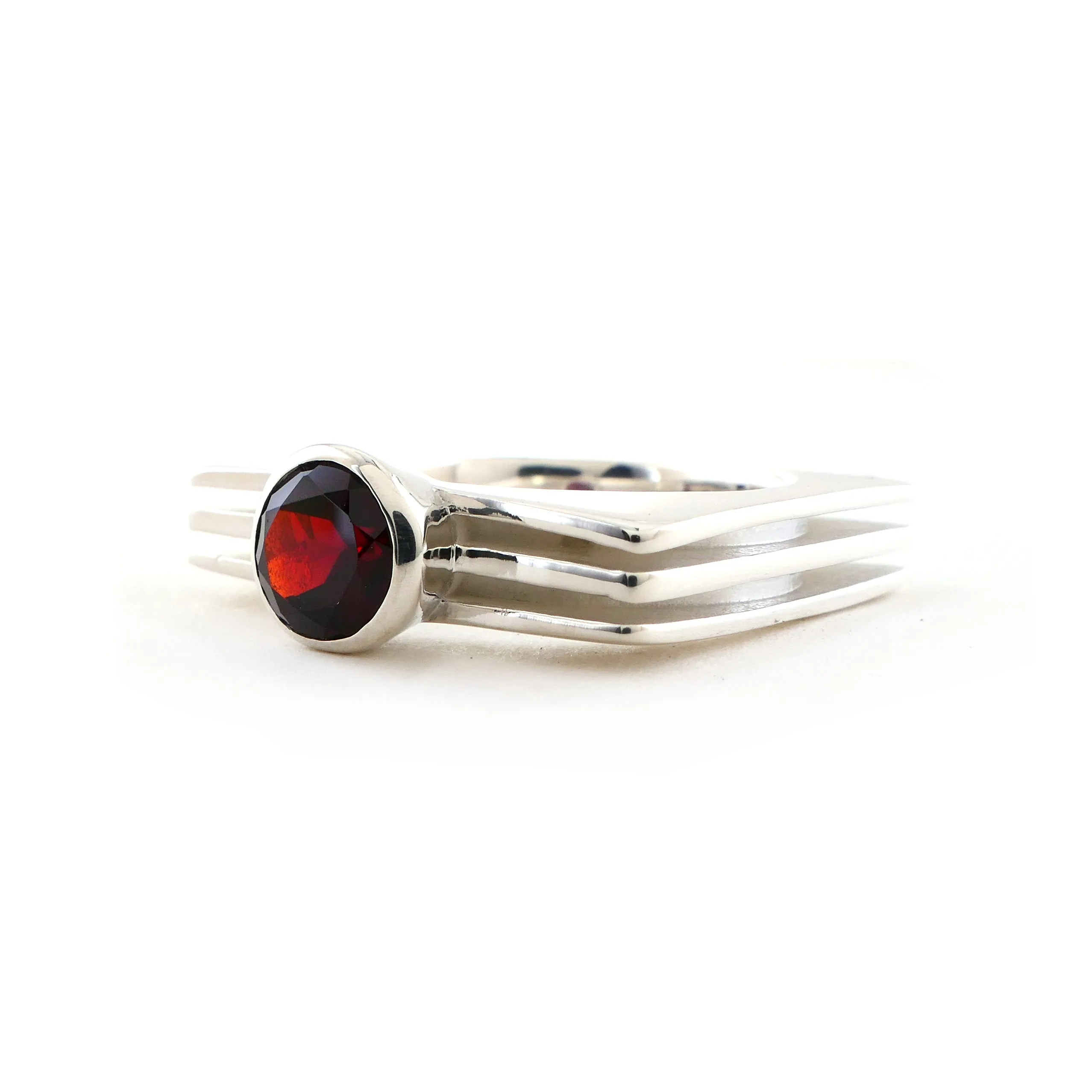 Garnet Square Layer Ring in Sterling Silver