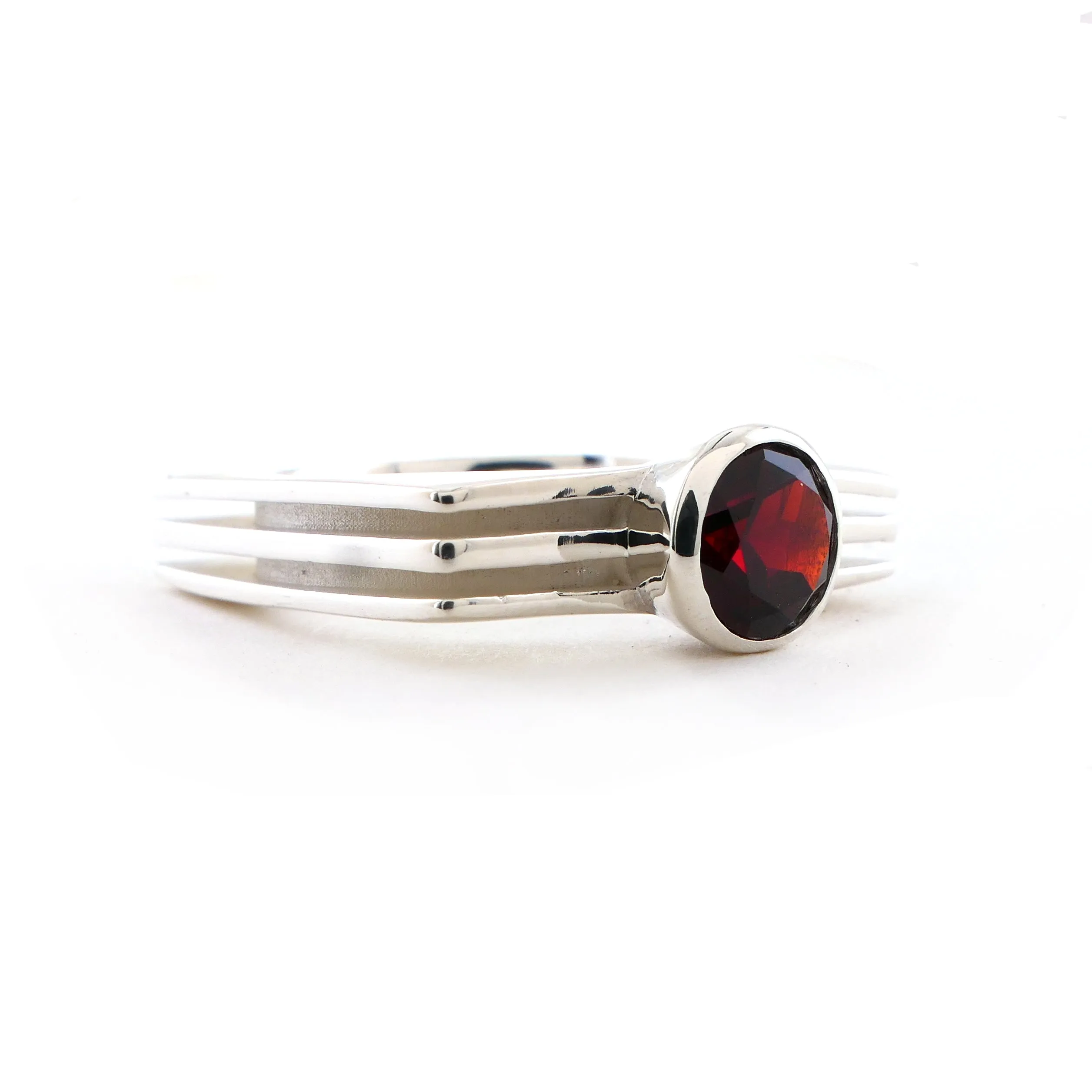 Garnet Square Layer Ring in Sterling Silver