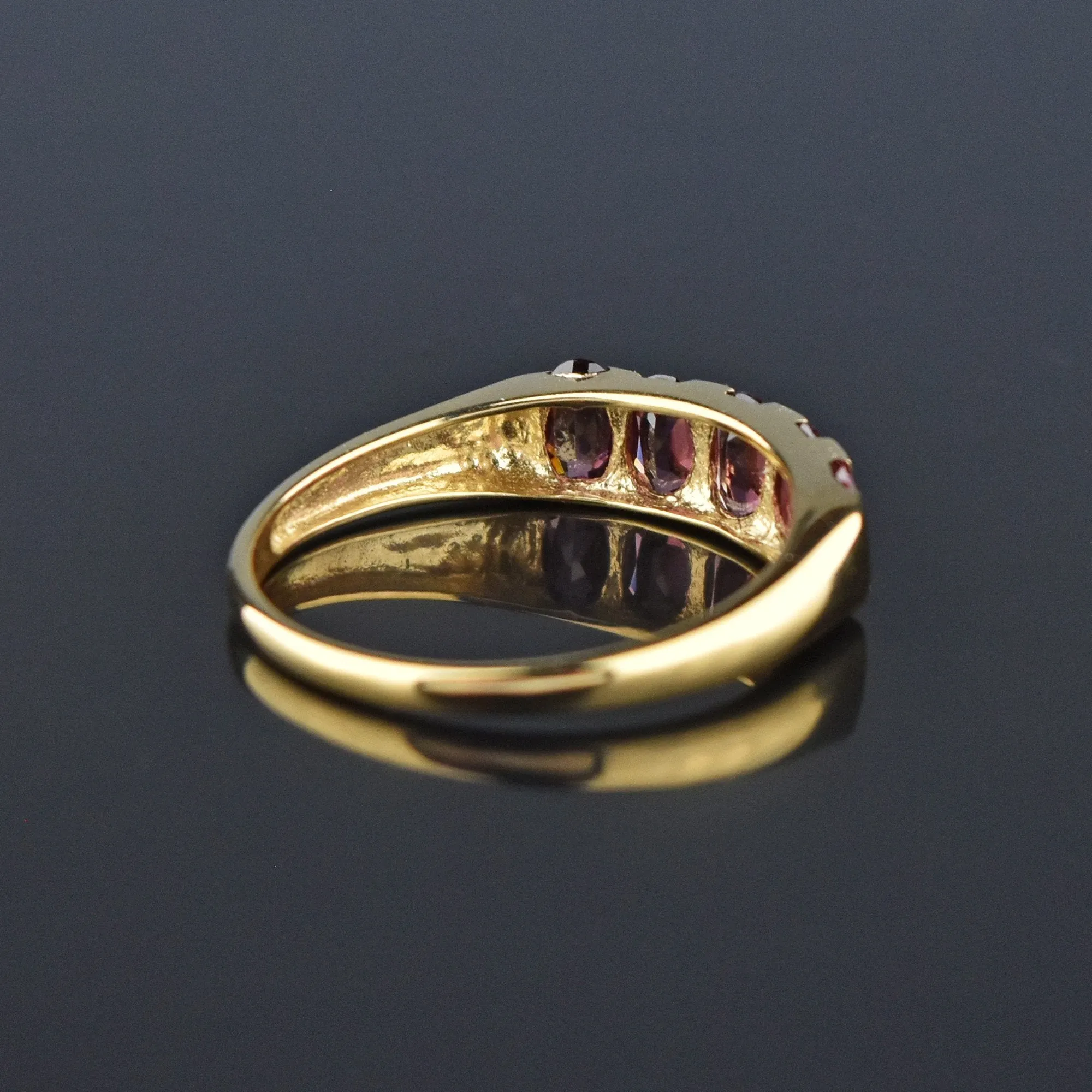 Gold Five Stone Half Eternity Rhodolite Garnet Ring