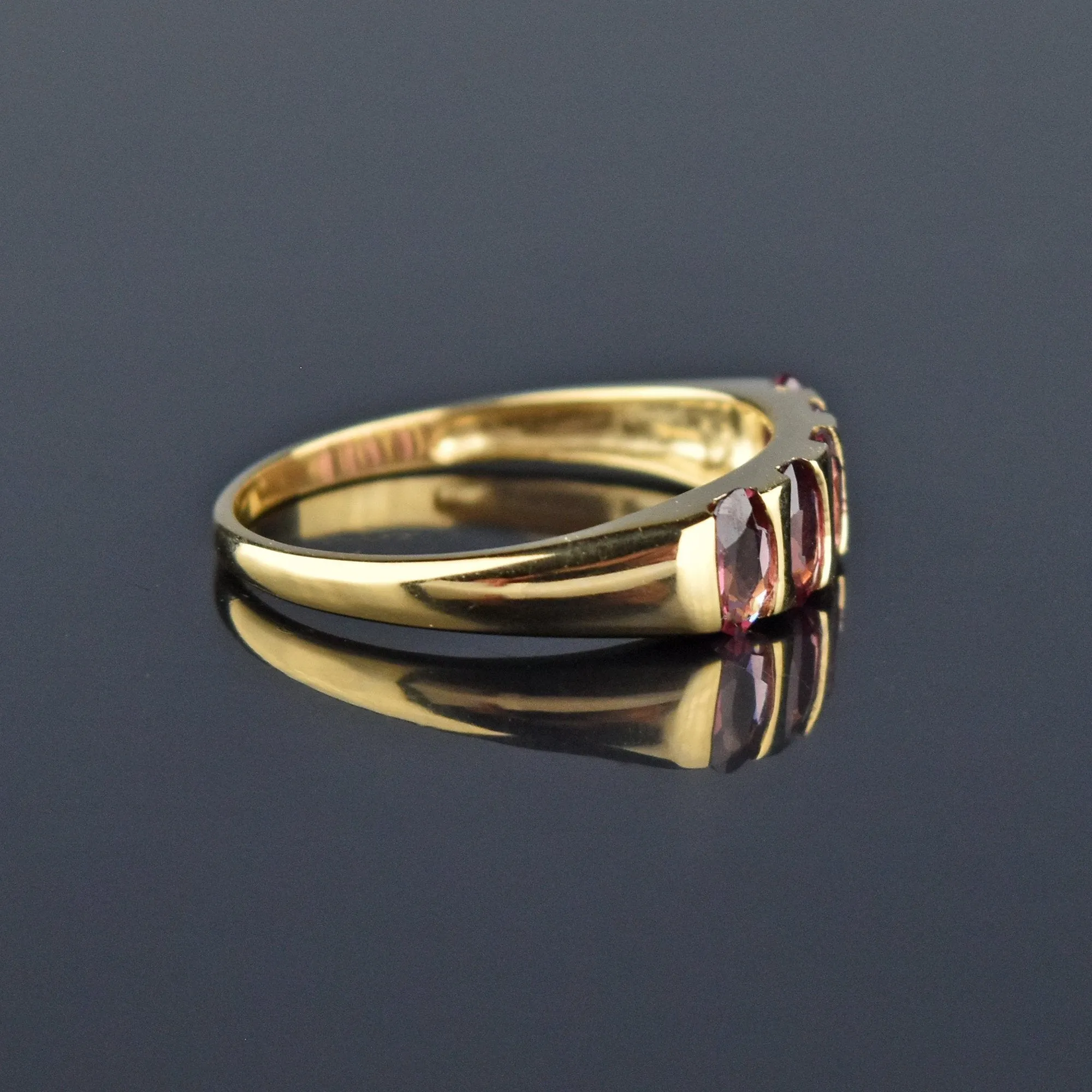 Gold Five Stone Half Eternity Rhodolite Garnet Ring