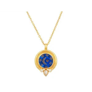 Gurhan One-of-a-Kind 24K Yellow Gold Moon and Stars Crystal Intaglio Diamond Pendant with 22K Chain and 18K Clasp