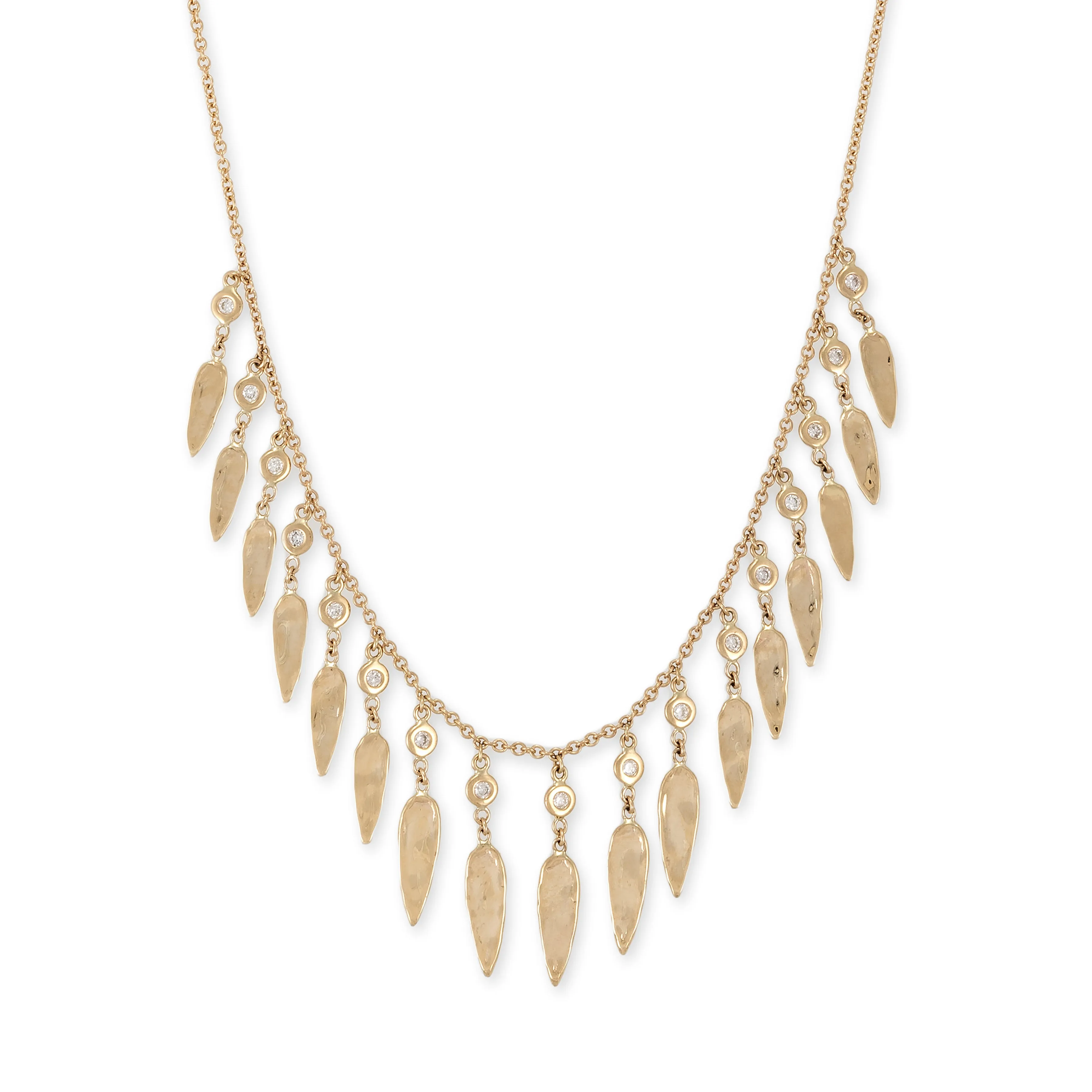 HAMMERED ELONGATED TEARDROP   DIAMOND SHAKERS NECKLACE