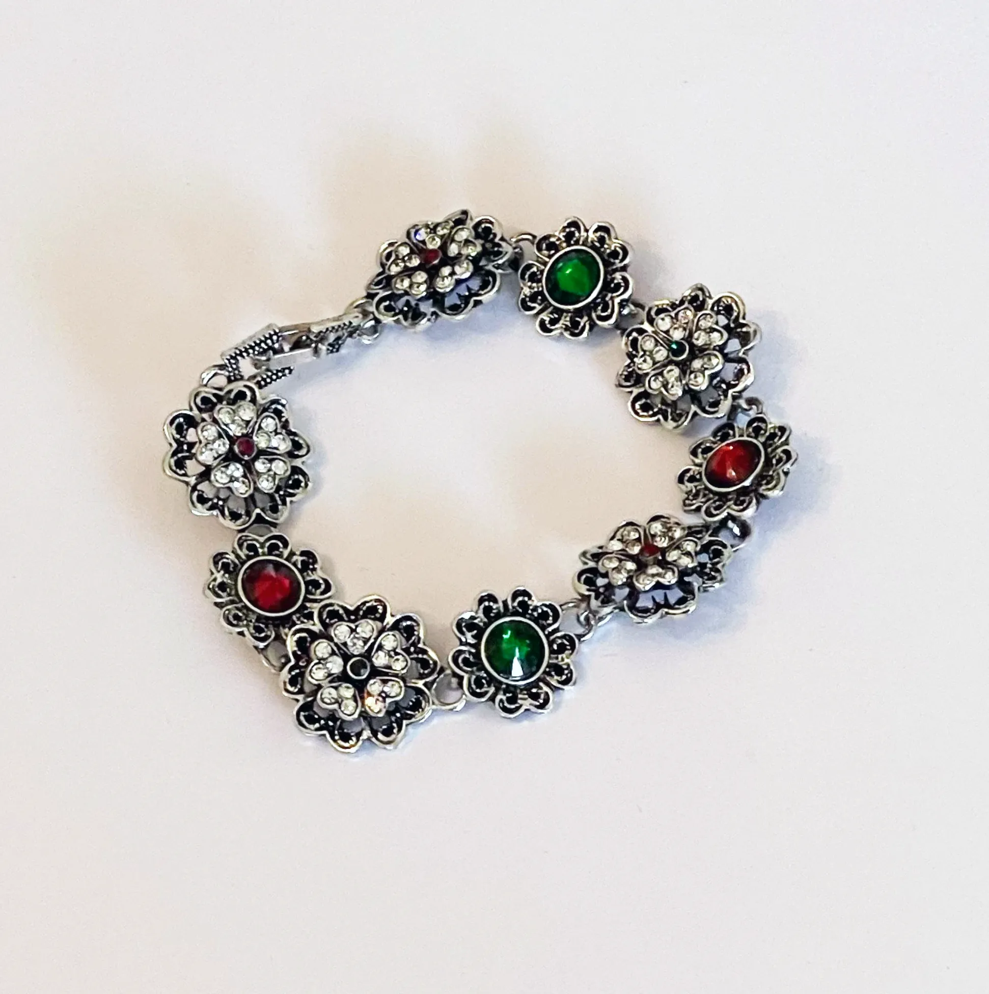 Handmade Bracelet Designed with Ruby, Emerald, and Crystal Stones - Perfect Gift for Girls and Women