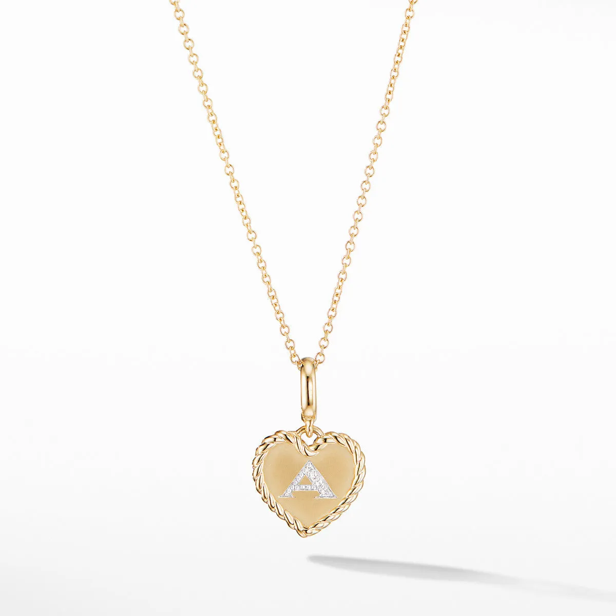 Initial Heart Charm Necklace in 18K Yellow Gold with Pave Diamonds