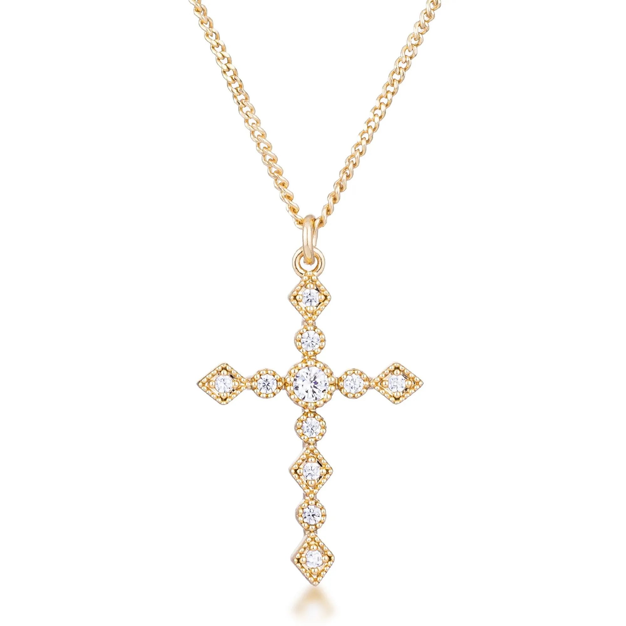 Jelana Delicate Vintage CZ Silver Cross Pendant