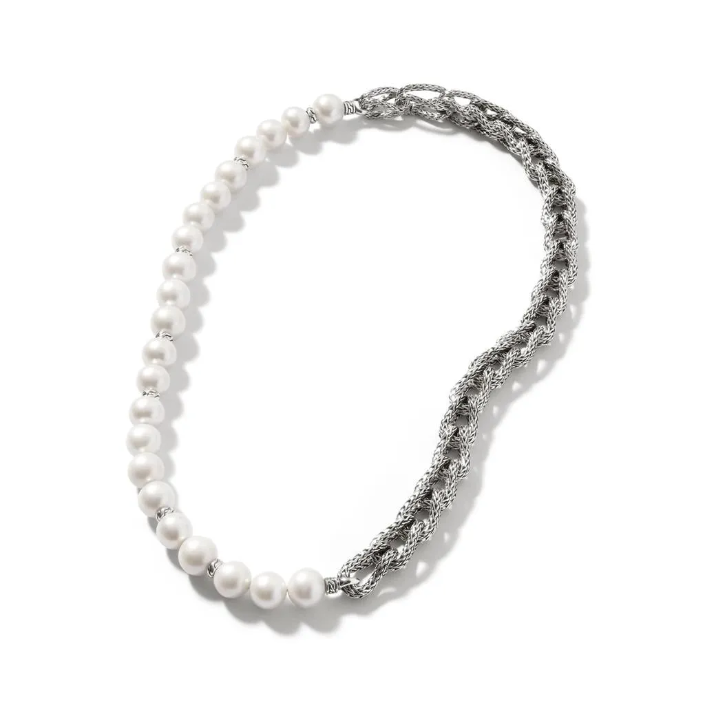 John Hardy Classic Chain Asli Sterling Silver 10.5mm Link Necklace with 9.5-10mm Fresh Water Pearl, 18 inch