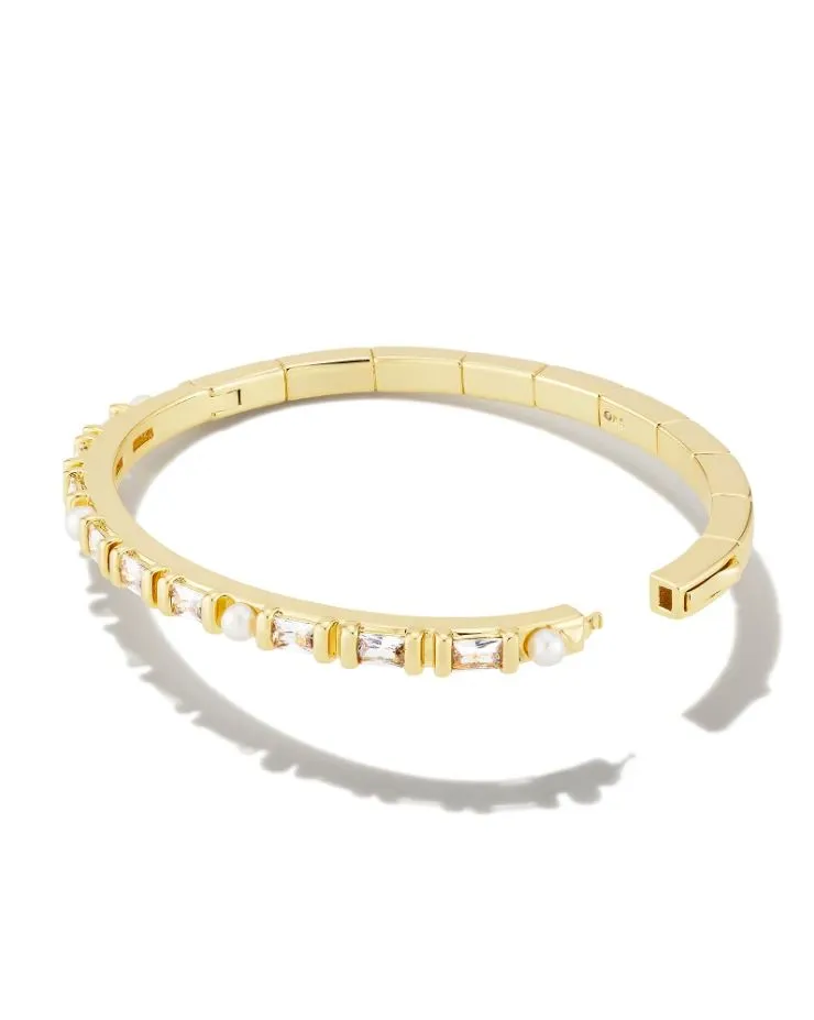 Kendra Scott Gracie Bangle Bracelet - White, 14K Gold Plated - Size M/L