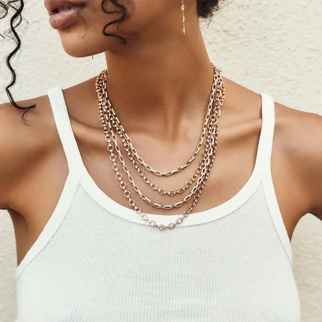 LARGE ALTERNATING PAVE DIAMOND CHAIN LINK NECKLACE