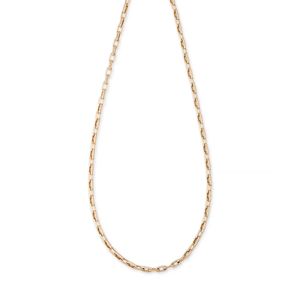 LARGE ALTERNATING PAVE DIAMOND CHAIN LINK NECKLACE