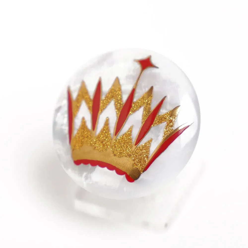 Maki-e Urushi Lacquer Brooch - White South Sea Pearl Shell / Crown -, Traditional Japanese Urushi Lacquer Jewelry