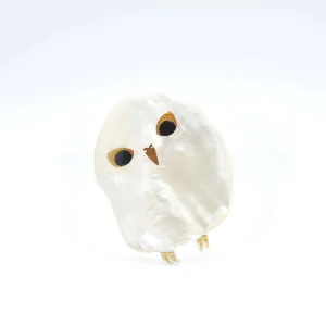 Maki-e Urushi Lacquer Brooch - White South Sea Pearl Shell / Owl -, Traditional Japanese Urushi Lacquer Jewelry