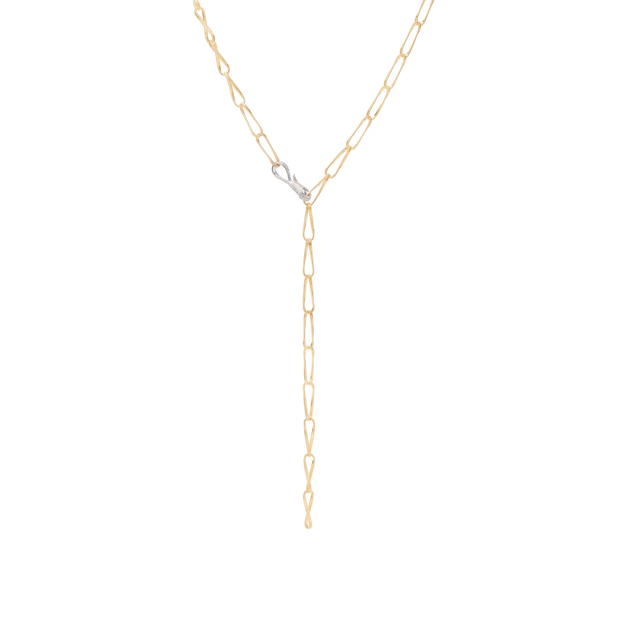 Marrakech Onde Gold and Diamond Flat Link Long Lariat Necklace