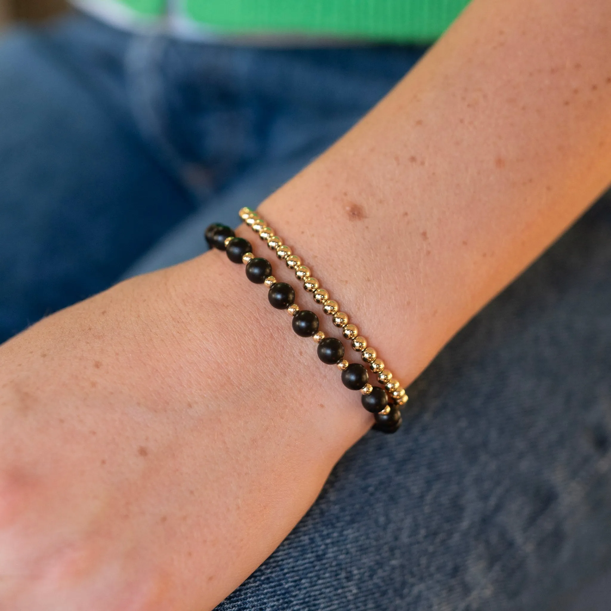 Matte Black & 14k Gold Filled Bracelet Stack