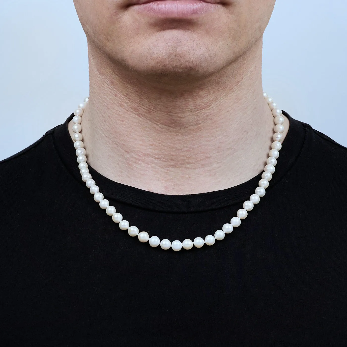 Men's Pearl Beaded Necklace Set | Classic 7mm White Cultured Pearl Neklace Bracelet Stud Earrings Set for men