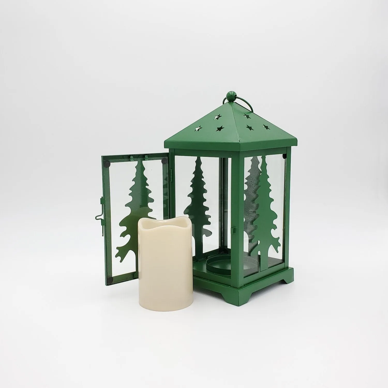 Metal Lantern with Battery Operated LED Candle - Pine Tree